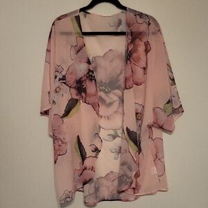 XL Pink Floral Sheer Kimono Cardigan